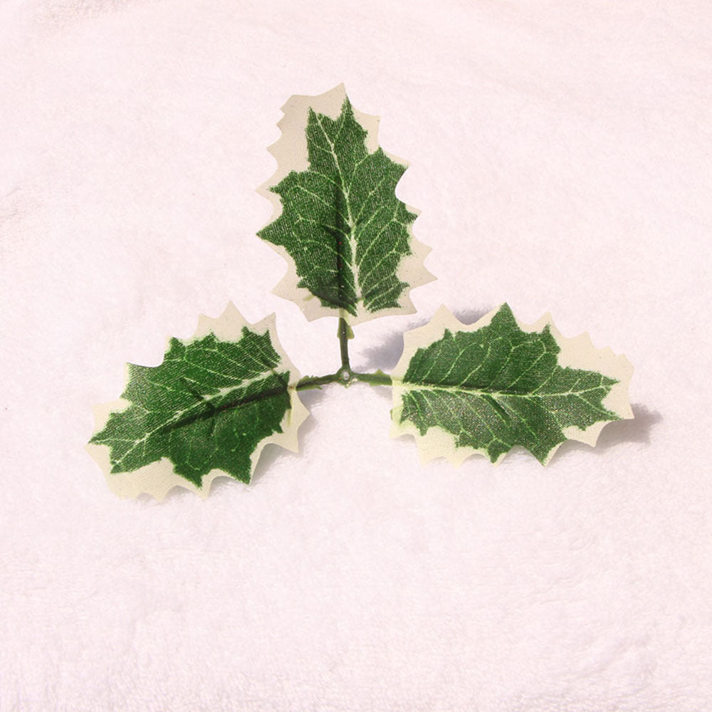 60 Pcs Artificial Holly Berries With Green Leaves