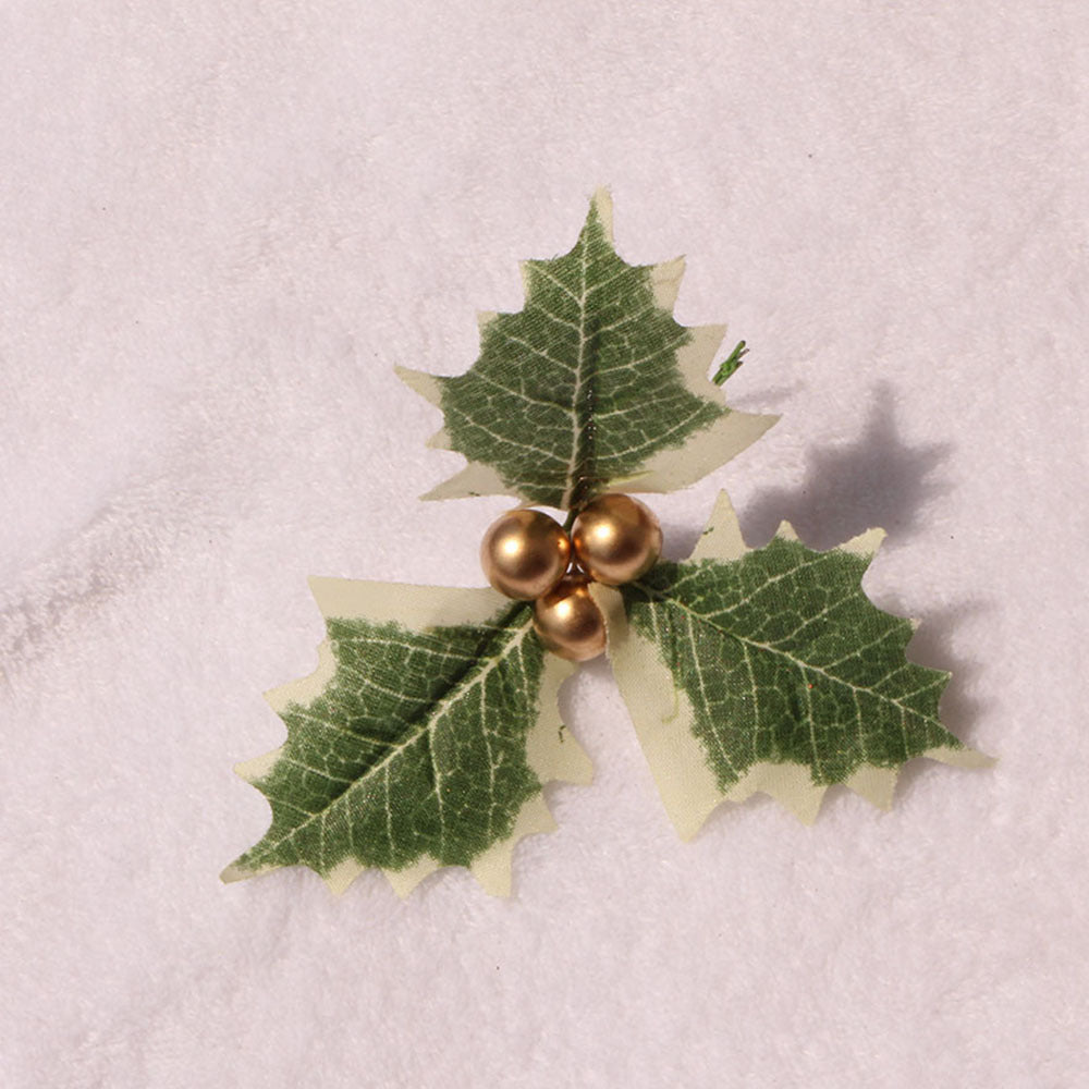 60 Pcs Artificial Holly Berries With Green Leaves