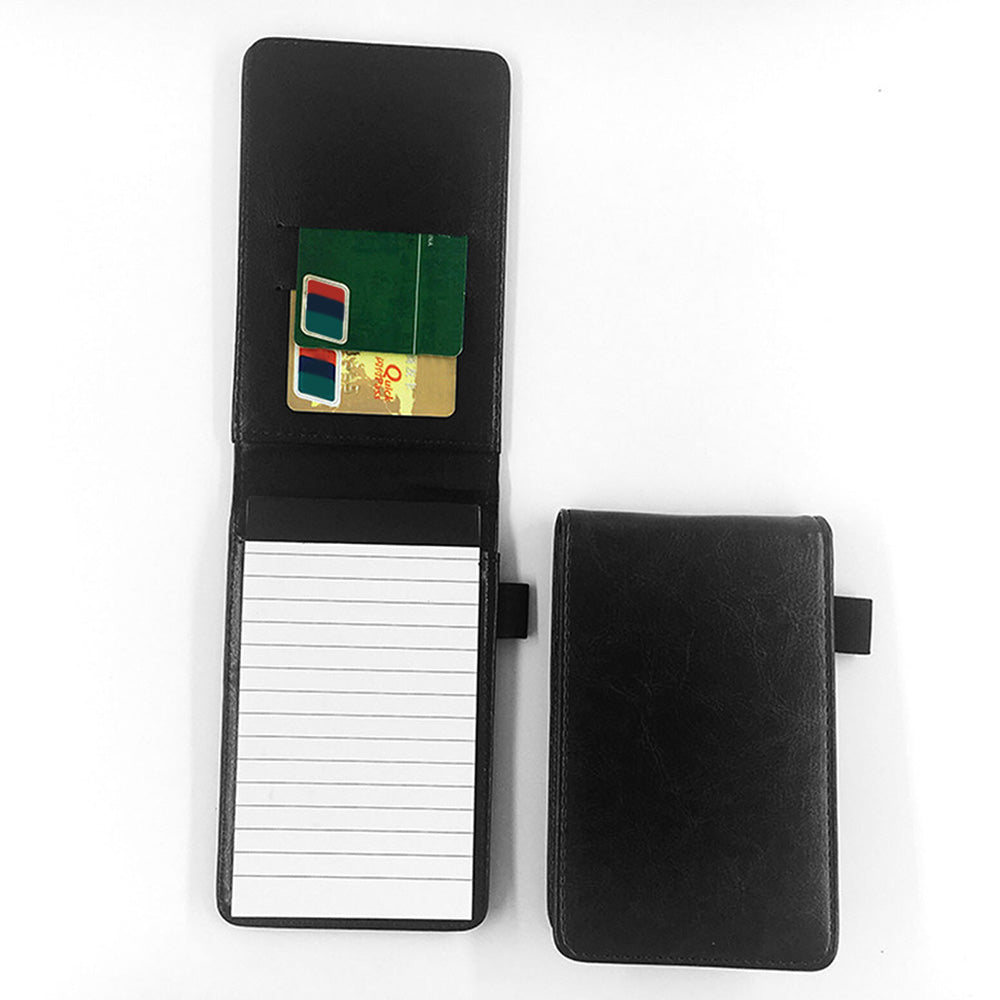 A7 Mini Pocket Notebook PU Leather Notepad with Pen Holder Card Slot-Black