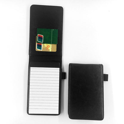 A7 Mini Pocket Notebook PU Leather Notepad with Pen Holder Card Slot-Black