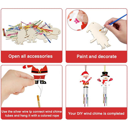 3D Wooden Wind Chime Craft Kit for Kids DIY Wind Chimes Decorative Ornament Christmas Style