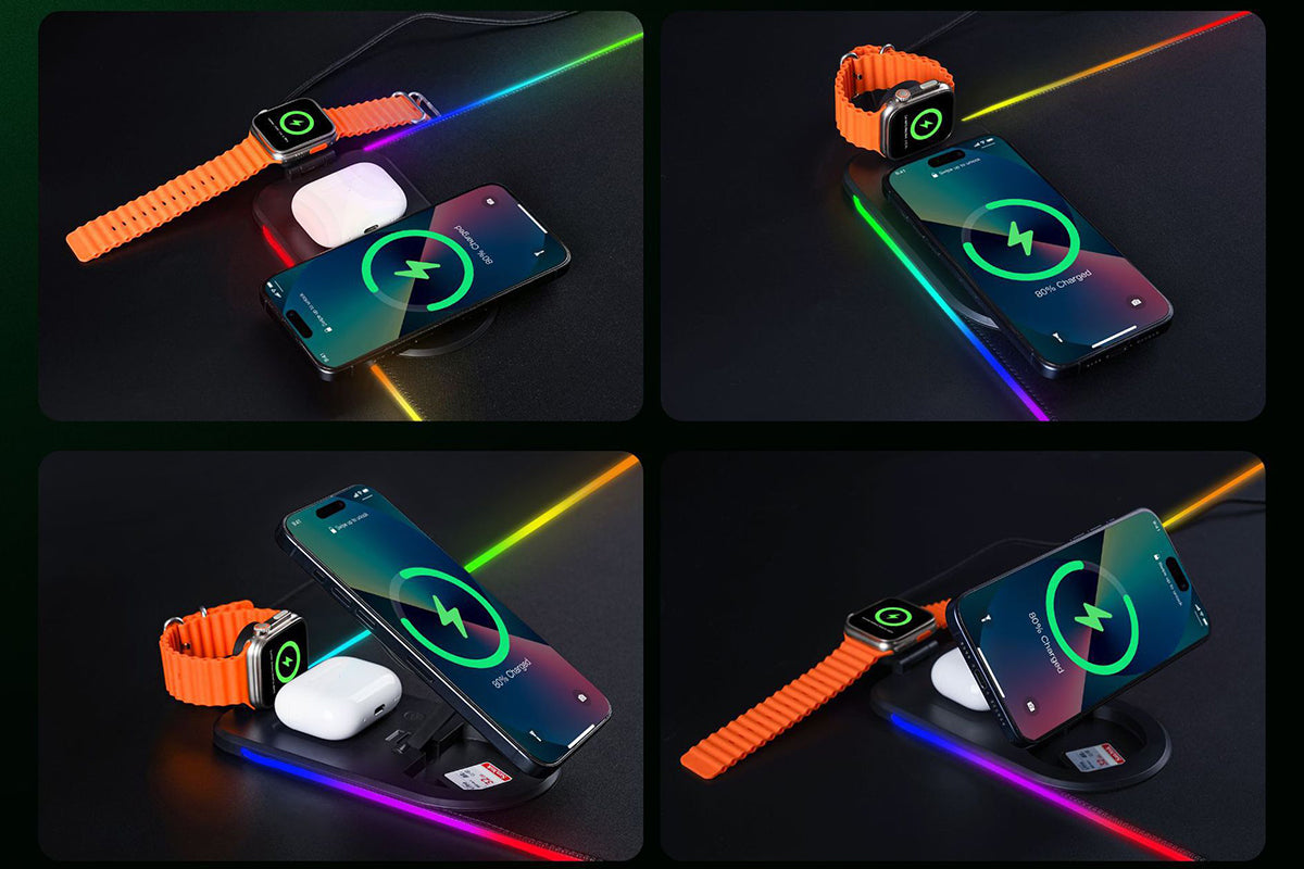 3-in-1 RGB Gaming Mouse Pad Wireless Charging Desk Mat with Foldable Phone Stand