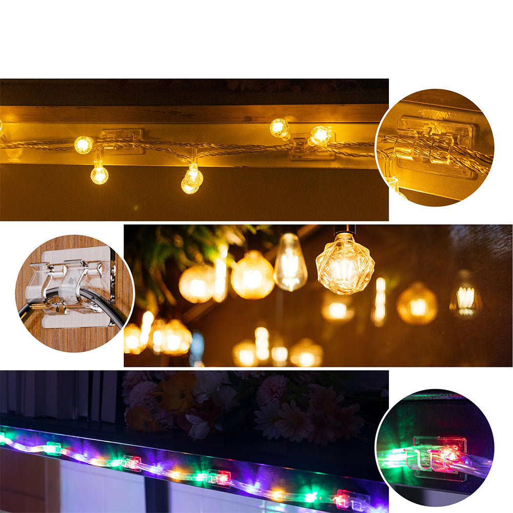 32 Pack Clear Adhesive Outdoor String Light Hooks for Patio Decoration