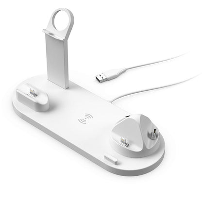 4-in-1 Charger Dock Wireless Charging Station for Apple Android QI Devices White