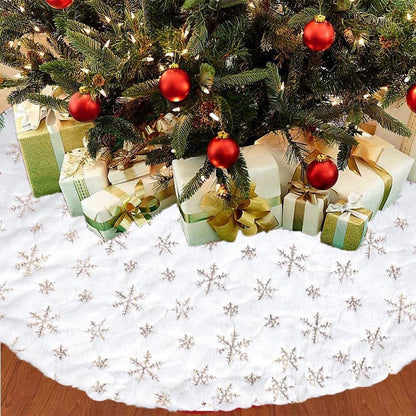 Sequin Christmas Tree Skirt Plush Snowflake Xmas Decoration for Christmas Winter Party -Gold