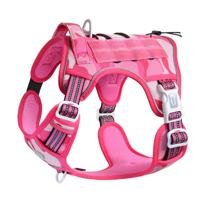 Tactical Dog Harness with Reflective Pet No Pull Adjustable Military Vest for Walking Training Pink