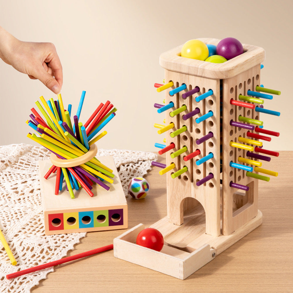 Wooden Tower 3-in-1 Stick Pulling and Balance Board Game for Little Ones and Family