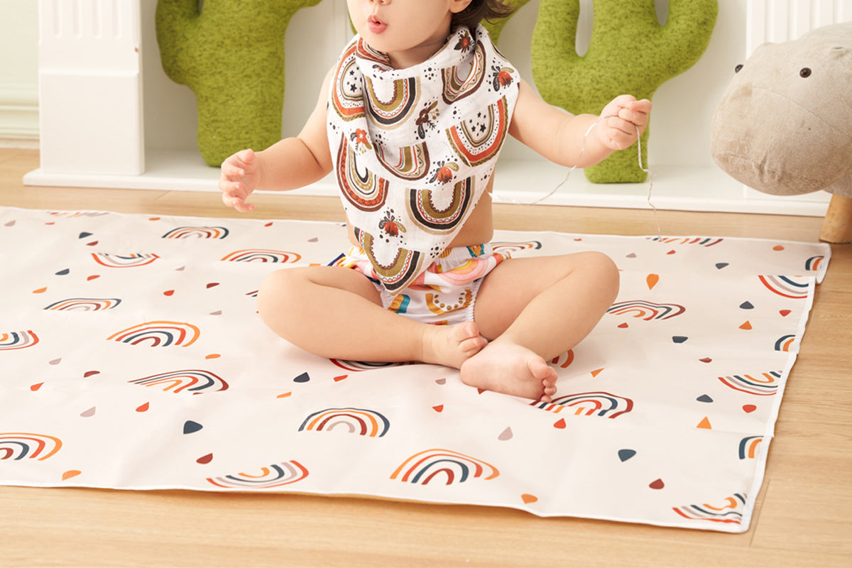 Washable Portable Baby Splat Mat For Under High Chair Arts Anti-Slip Floor Protector-Rainbow