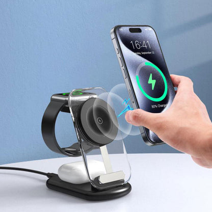 3-in-1 Wireless Charging Station for Apple Devices Wireless Charger Dock with Night Light Black