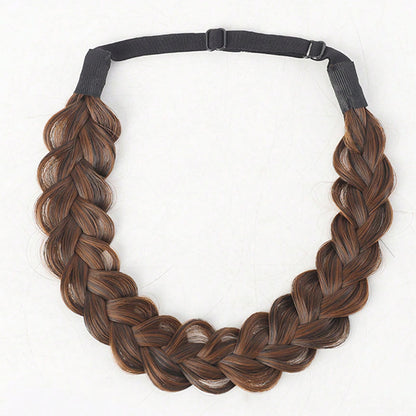 Plaited Headband Adjustable Stretch Hairpiece Hair Extension Headband For Women-Brown
