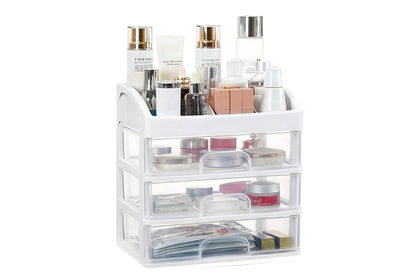 2Pcs Clear 3 Tiers Drawers Countertop Storage Box Cosmetic Display Case