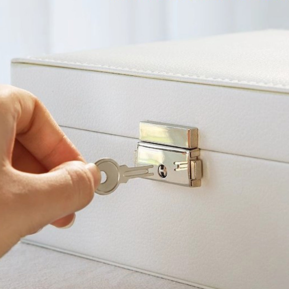 Jewellery Organiser Case Box Holder Storage Earring Ring Display with Lock and Key-White