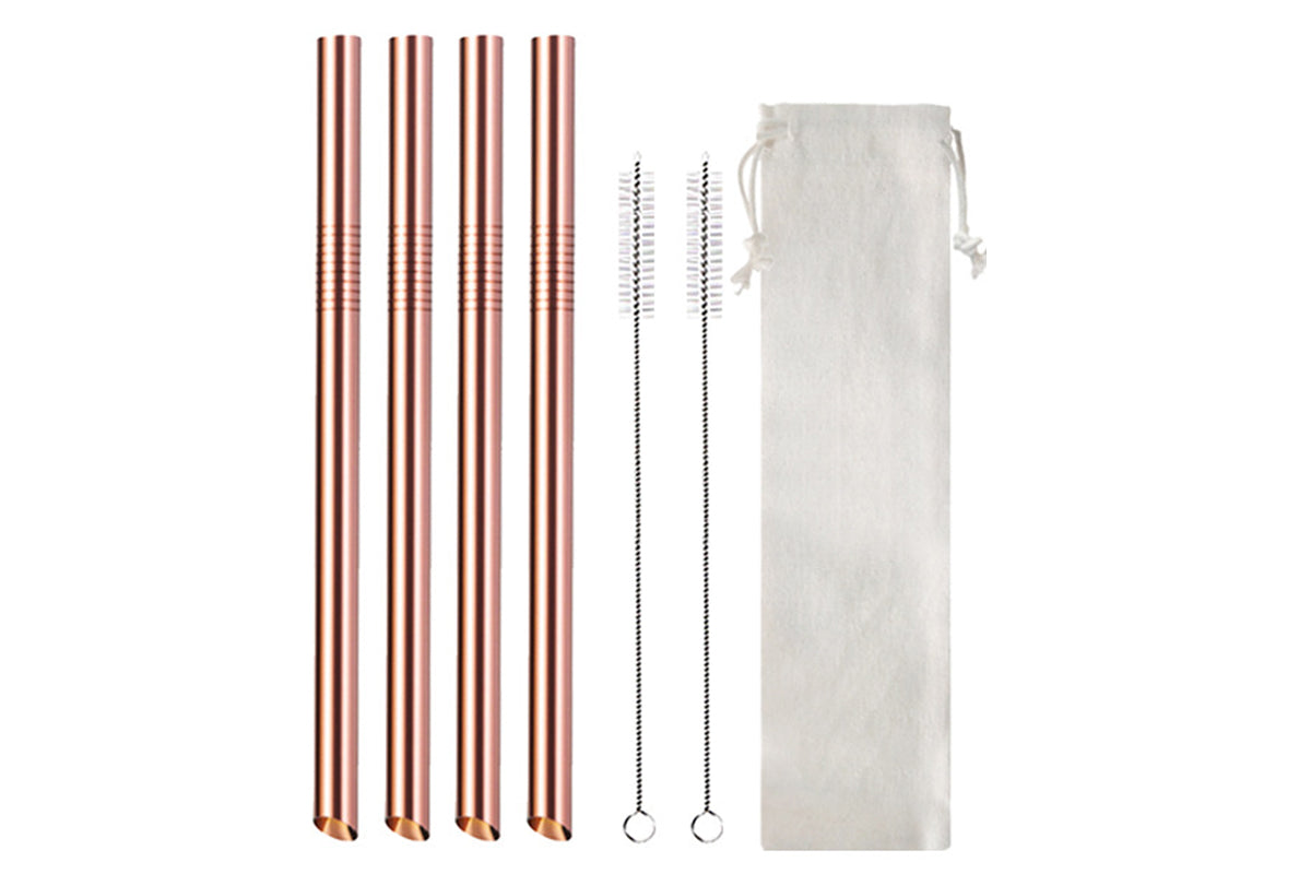 7Pcs BOBA Bubble Tea Straw Extra Wide Stainless Steel Metal Reusable Straws Pack Reusable Metal Straws Best For Drinking Bubble-Rose Gold