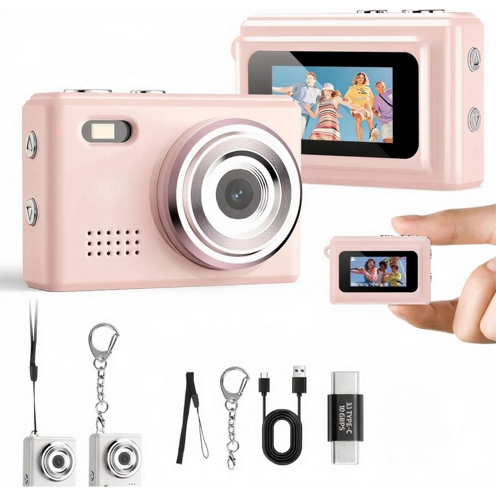 Mini Thumb Digital Camera 2MP Keychain Camera for Vlog and Travel-Pink