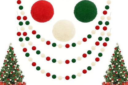 4PCS Christmas Pom Pom Garland Hanging Ball For Christmas Tree Party Decor