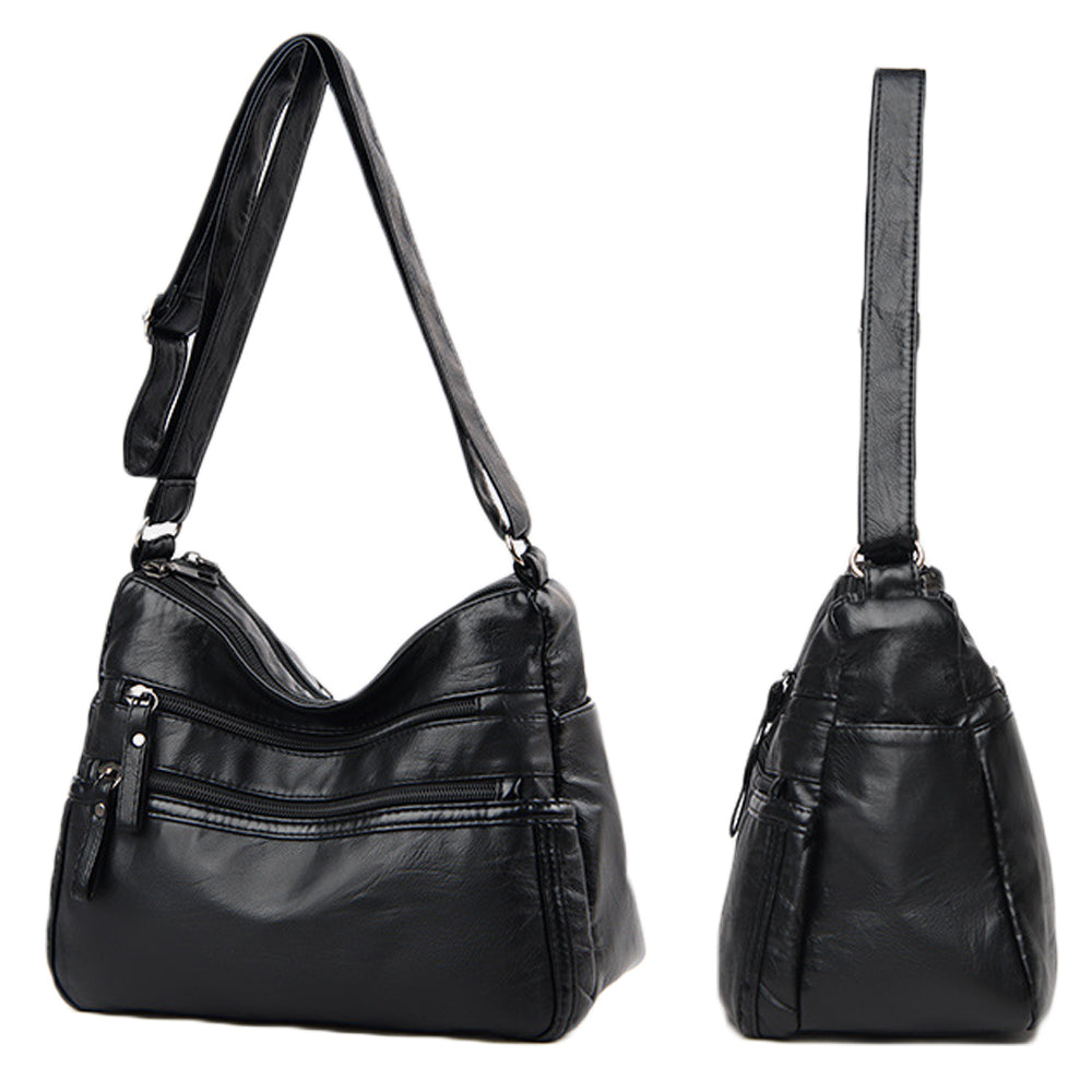 Two-Layer PU Leather Crossbody Bag for Women-Black