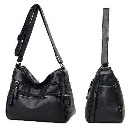 Two-Layer PU Leather Crossbody Bag for Women-Black