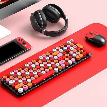 2.4GHz Wireless Keyboard And Mouse Combo With Round Key Caps-Pink