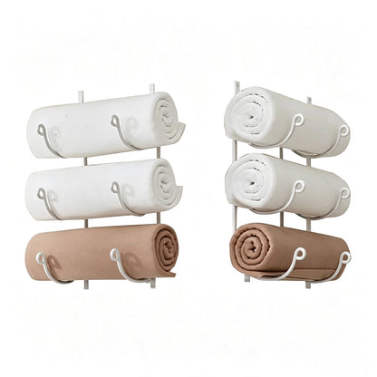 3-Tier Iron Wall-Mounted Bathroom Towel Rack - White