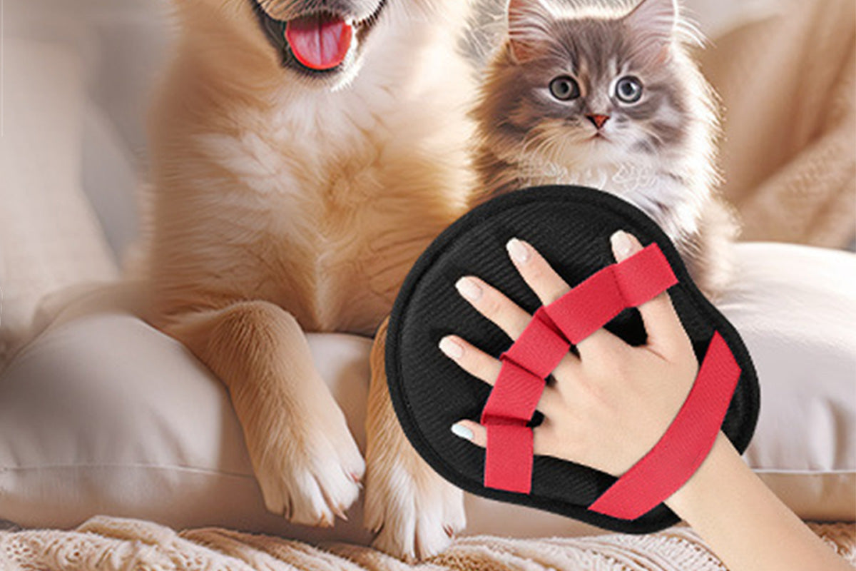 Pet Hair Removal Glove Reusable Electrostatic Grooming Mitt for Cats Dogs-Red