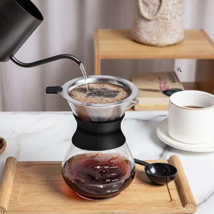 Pour Over Coffee Maker Borosilicate Glass Carafe with Reusable Stainless Steel Filter-600ml