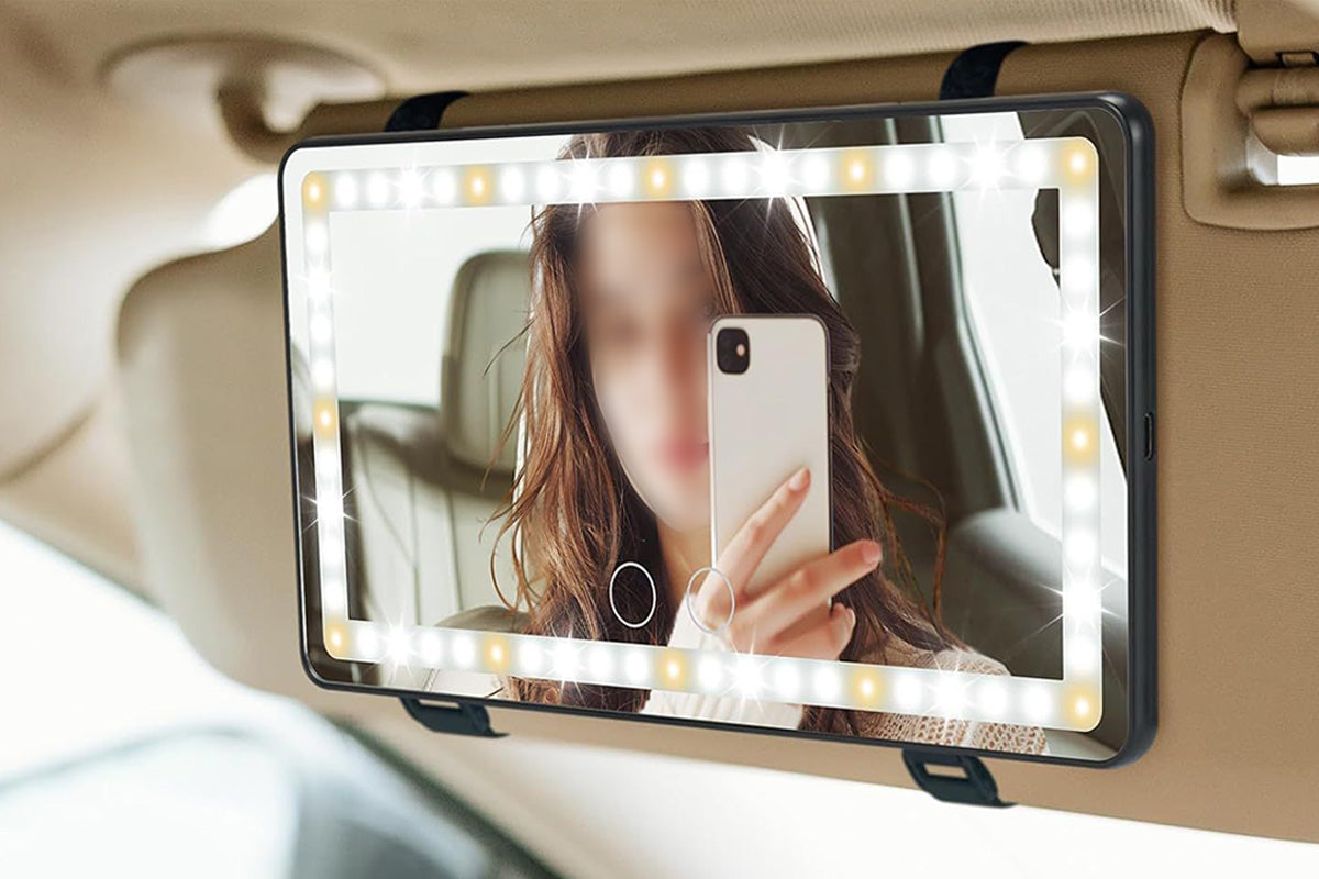 Car Sun Visor Vanity Mirror with 3 Light Mode Travel Makeup Mirror for Truck SUV