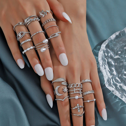 23Pcs Geometric Knuckle Ring Set Stackable Rings-Silver
