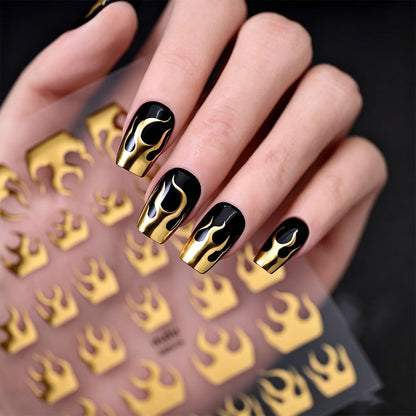 4 Pack Halloween Nail Art Stickers Metallic Flame Design Vinyl Decals