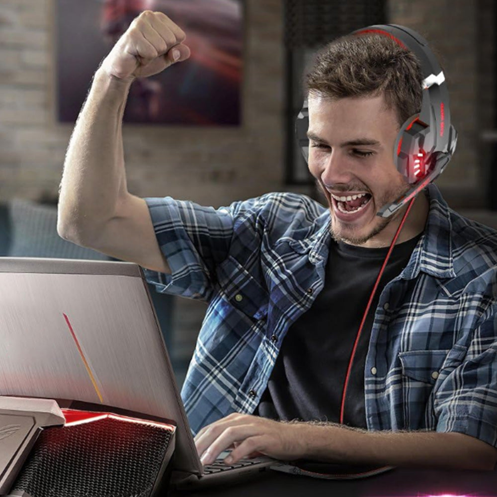 Head-Worn Gaming Headset with MIC Wired LED Headphones for PC Laptop PS4 Red