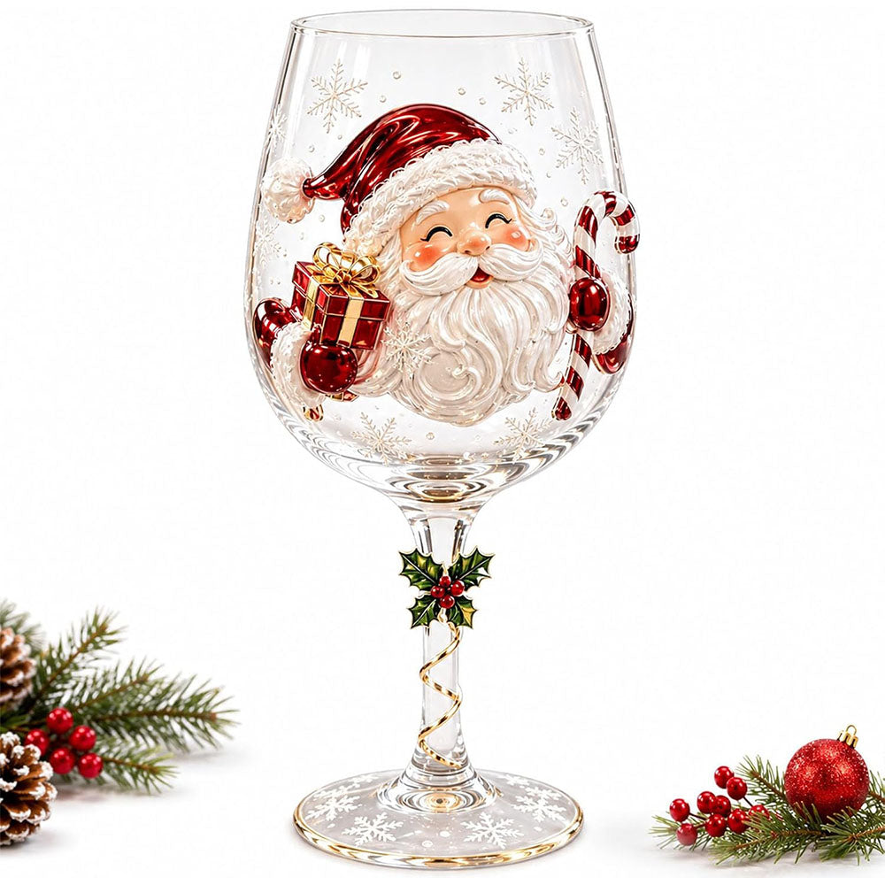 Christmas 3D Art Glass Goblet Holiday Decor Wine Cup - Santa Claus