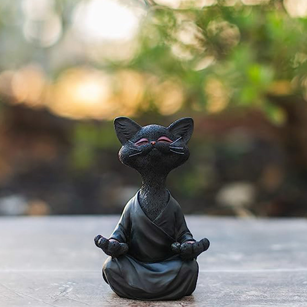 Whimsical Cat Buddha Figurine Meditation Yoga Decor Crafts Gifts 18cm-Black