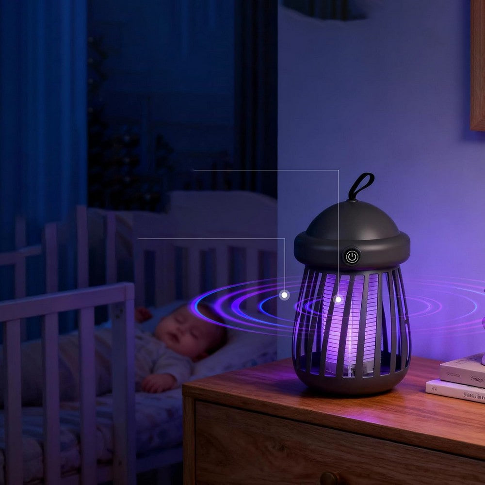 Bug Zapper Outdoor Indoor Mosquito Killer Trap Lamp with Light for Patio-Grey