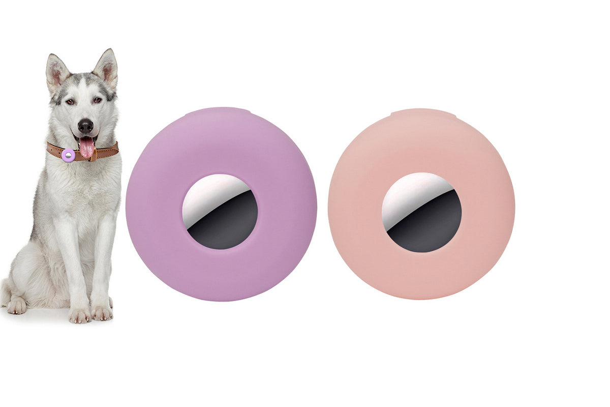 2Pcs Dog Collar Anti-Lost Silicone Tracker Protective Case Cover Compatible With Apple Airtag-Pink And Purple