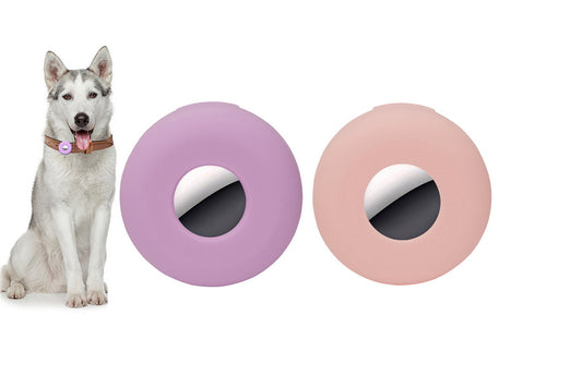 2Pcs Dog Collar Anti-Lost Silicone Tracker Protective Case Cover Compatible With Apple Airtag-Pink And Purple