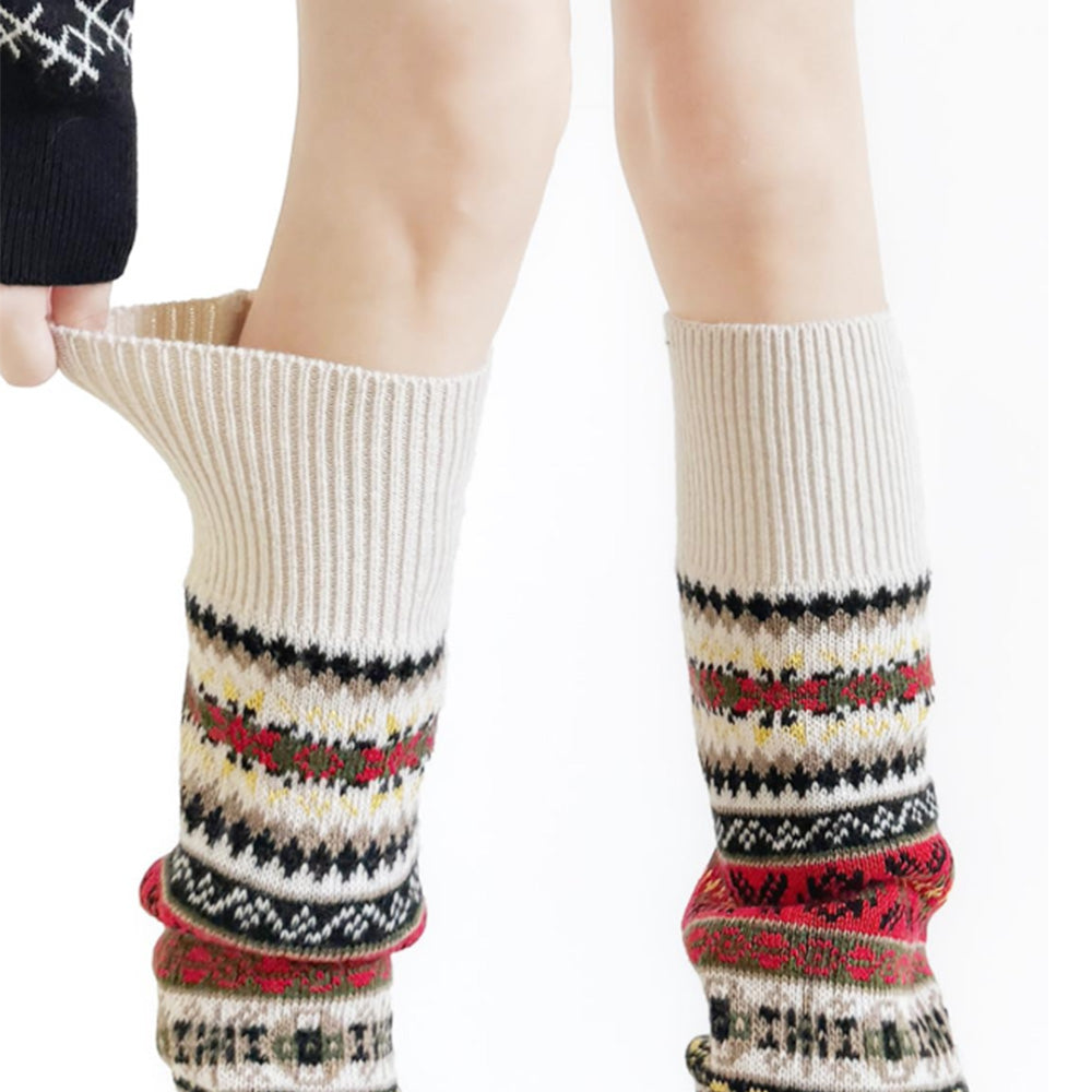 Women Warm Over Knee Boot Socks-White