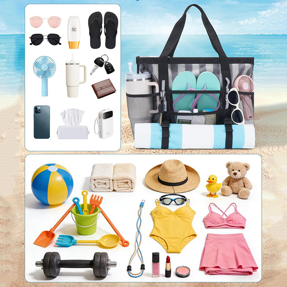 Mesh Beach Bag Large Capacity Tote Bag - Black