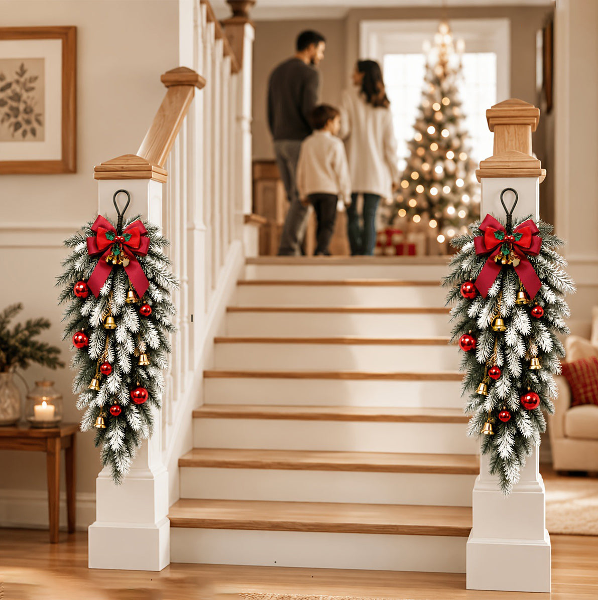 2 Pieces 60cm Christmas Teardrop Wreath with Pine Needles Bells