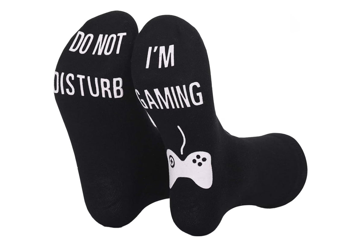 Funny Gaming Socks with Do Not Disturb I Am Gaming Text-White
