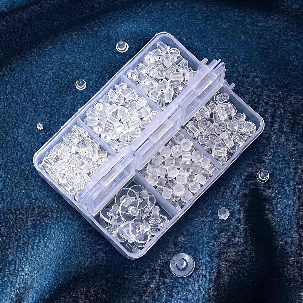 600Pcs Silicone Earring Backs Replacement Set with Storage Box and 6 Styles for Earrings