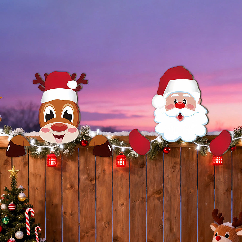 3 Pack Christmas Fence Peeker Santa Reindeer Penguin Yard Decor