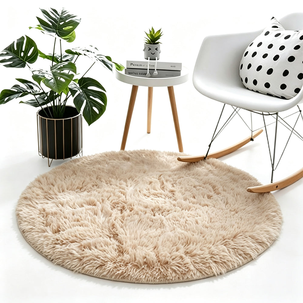 Round Plush Area Rug Soft Fluffy Non Slip Carpet-Camel