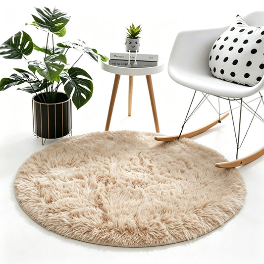Round Plush Area Rug Soft Fluffy Non Slip Carpet-Camel