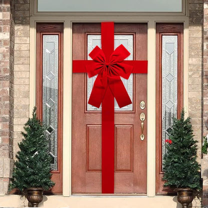 Red Velvet Style Christmas Door Bow with Polyester Straps