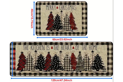 2Pcs Set Merry Christmas Tree Kitchen Rug and Mat Non Slip Christmas Decorative Doormat for Bedroom Bathroom