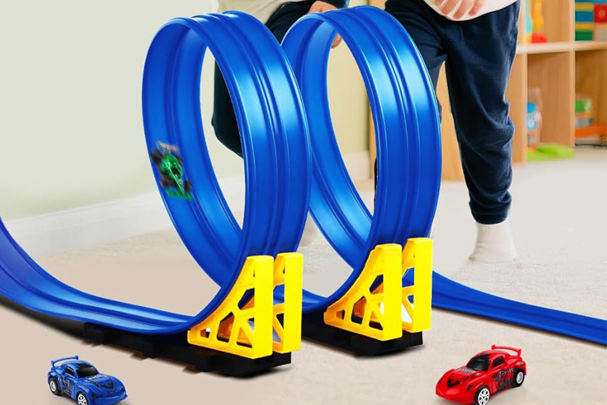 Flexible Race Track Toy Roll-Up Car - Blue
