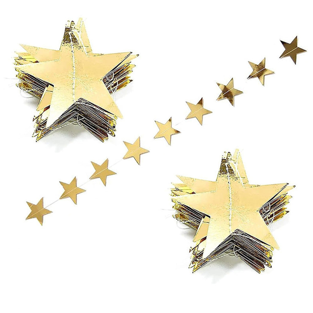 5 Pack 4m Thick Paper Star Garland Bunting Banners for Parties - Gold