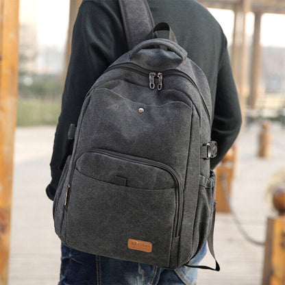 Large Capacity Canvas Backpack Laptop Bag Notebook School Travel Bag for Men Women Black