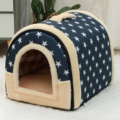 Pet Dog House Kennel Soft Bed Cave Cat Puppy Warm Cushion Blue