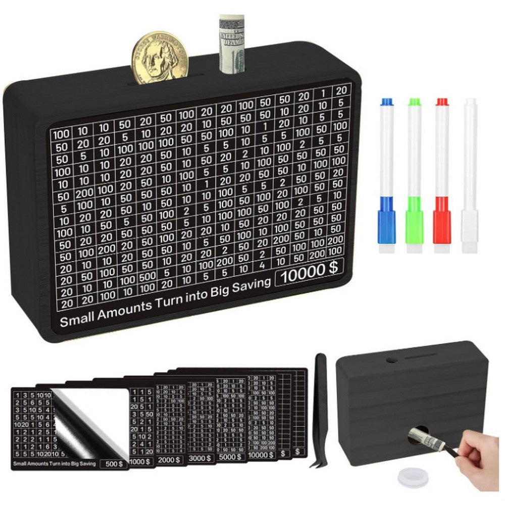 Wooden Money Saving Box Cash Vault Savings Box-Black