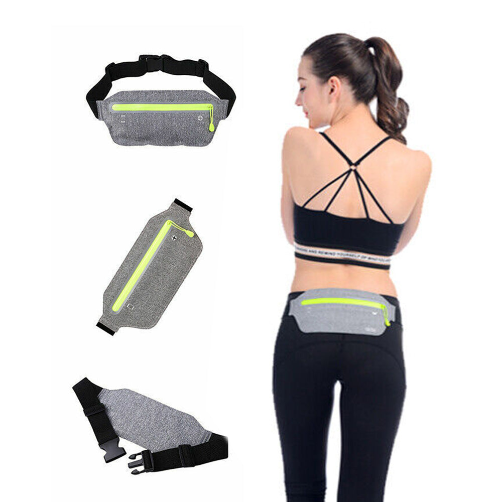Sport Waist Bum Slim Belt Bag forJogging Running Hiking Zipper Fanny Pack Pouch Gray